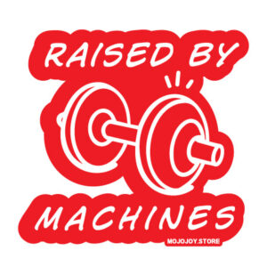 Sticker "Raised by Machines" en rojo